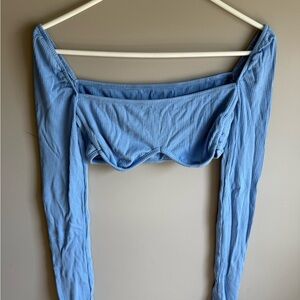 SHEIN Light Blue Ribbed Crop Top